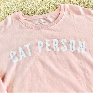 Zoe+Liv Cat Person Sweater Pink *New Without Tags*